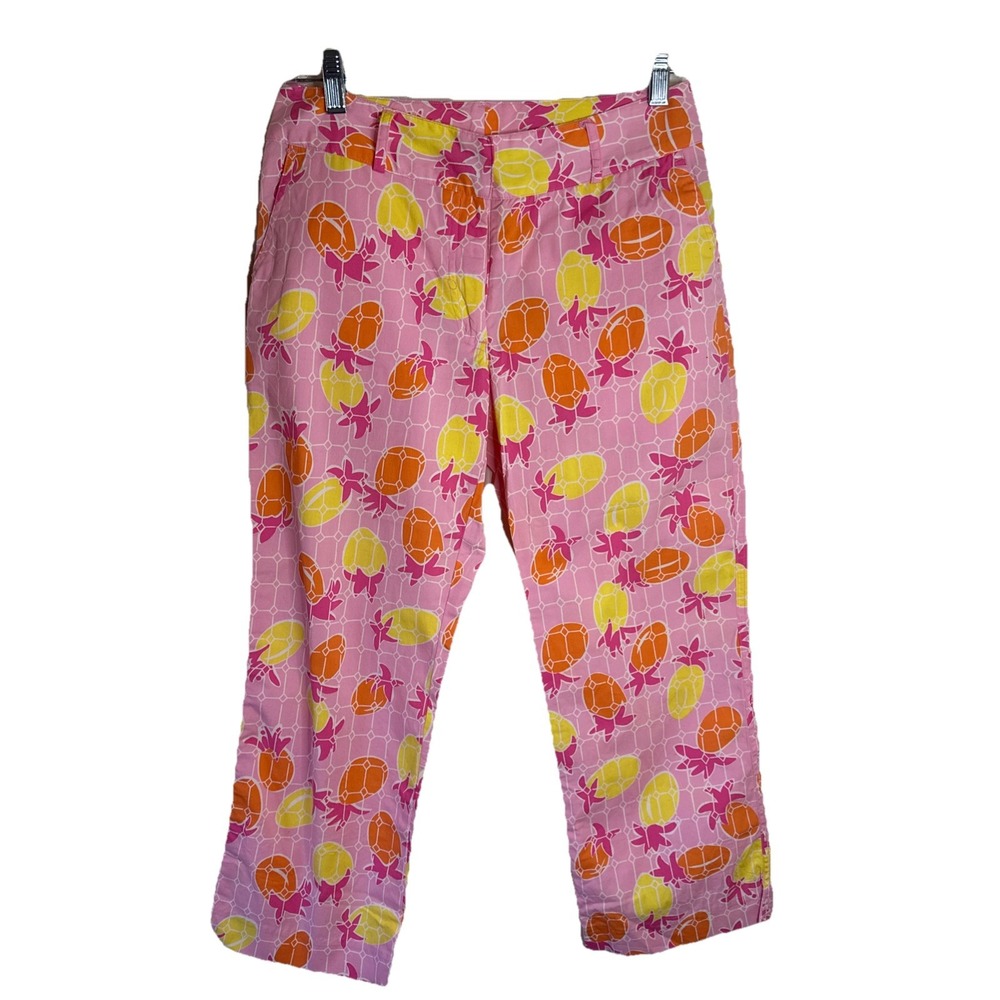 lilly pulitzer pineapple print pink yellow orange croped pants size 2